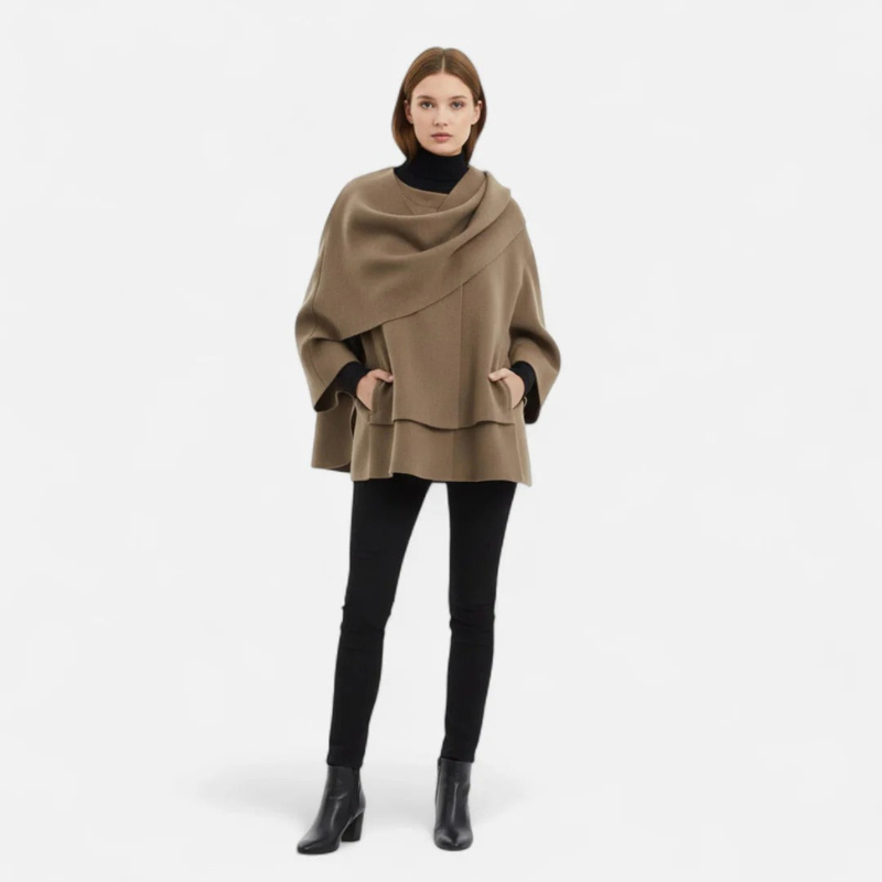 Salvoir | Women’s Fleece Coat with Asymmetrical Scarf Detail