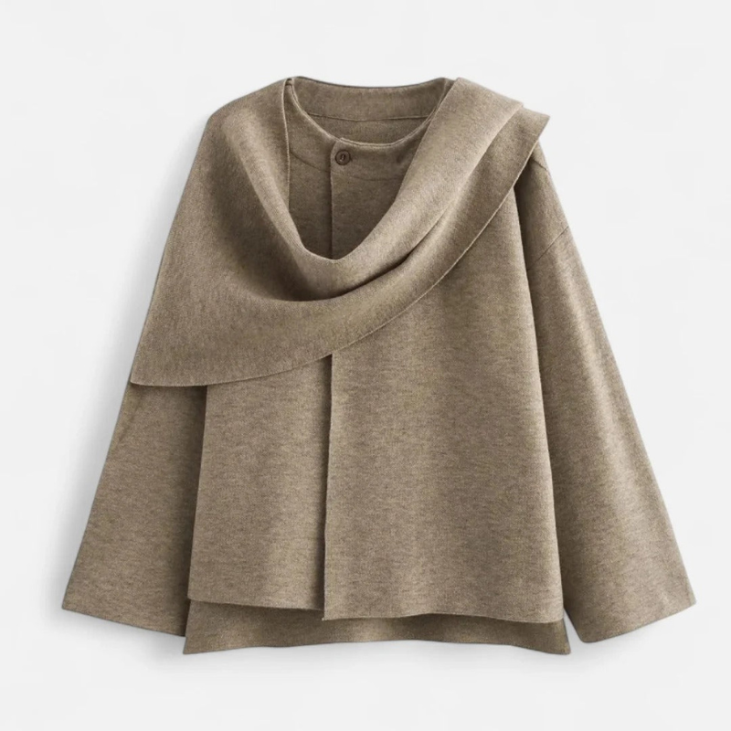 Salvoir | Women’s Fleece Coat with Asymmetrical Scarf Detail