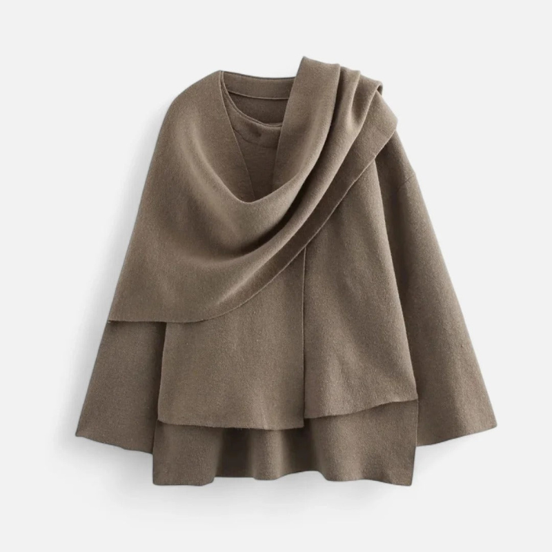 Salvoir | Women’s Fleece Coat with Asymmetrical Scarf Detail