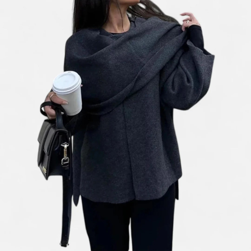 Salvoir | Women’s Fleece Coat with Asymmetrical Scarf Detail