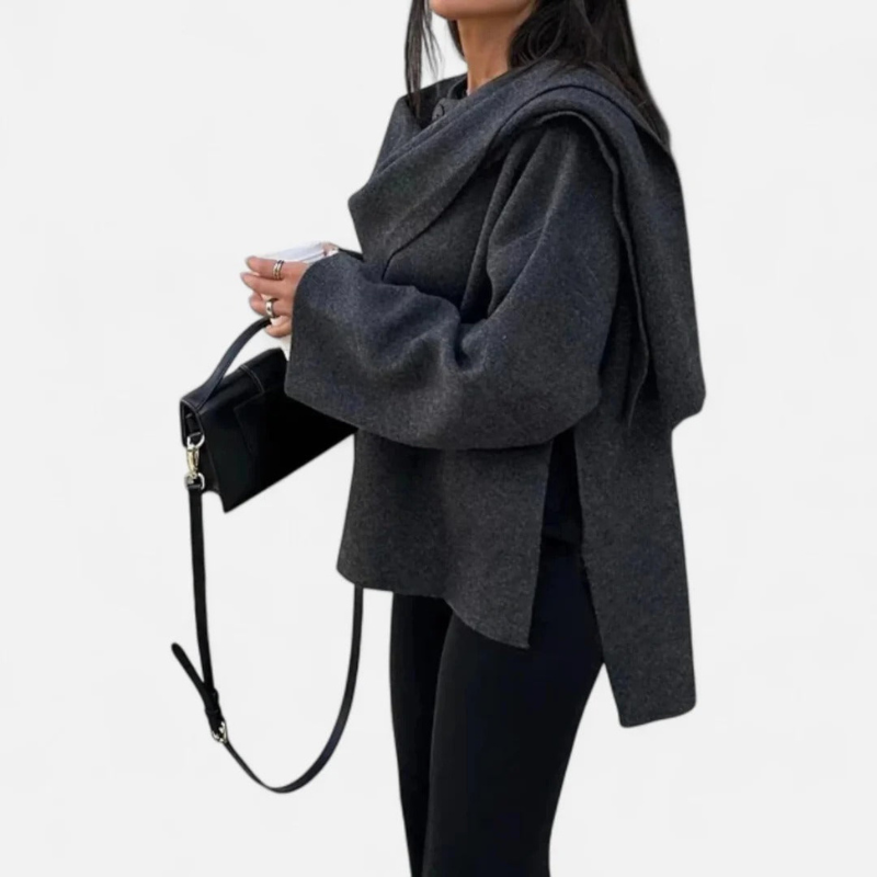 Salvoir | Women’s Fleece Coat with Asymmetrical Scarf Detail
