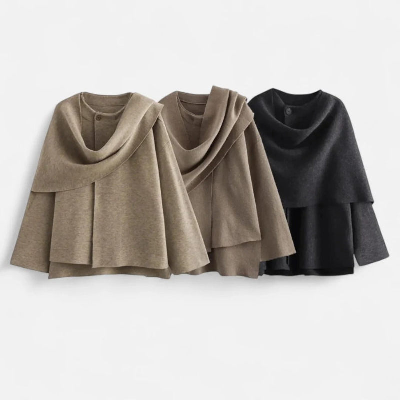 Salvoir | Women’s Fleece Coat with Asymmetrical Scarf Detail