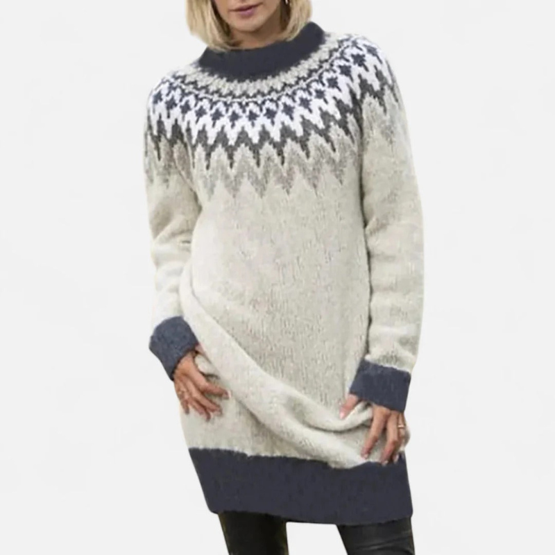 Salvoir | Women’s Round Neck Sweater with Geometric Patterns