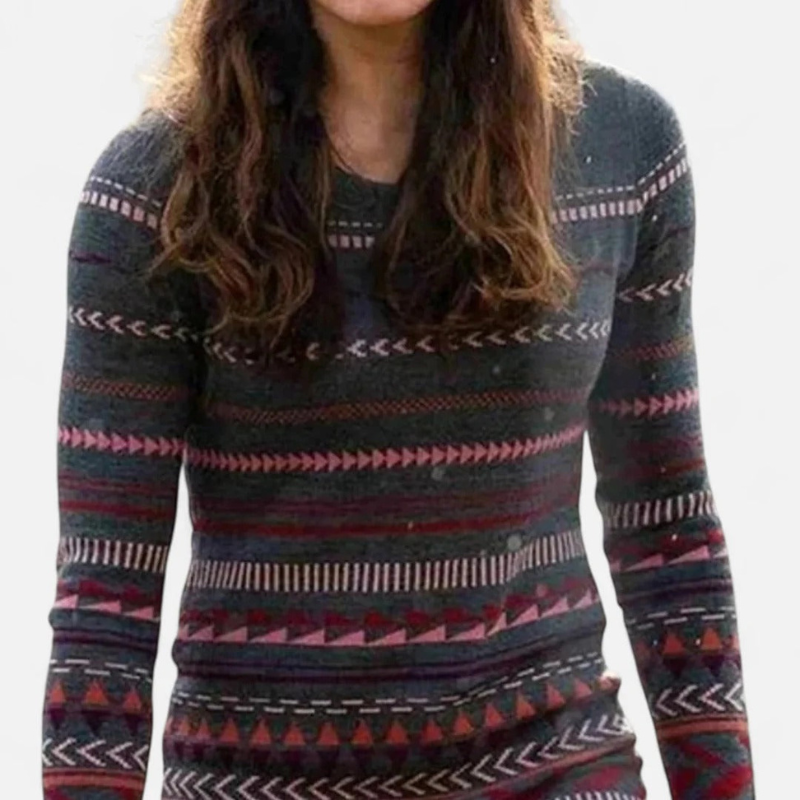 Salvoir | Women’s Round Neck Sweater with Geometric Patterns